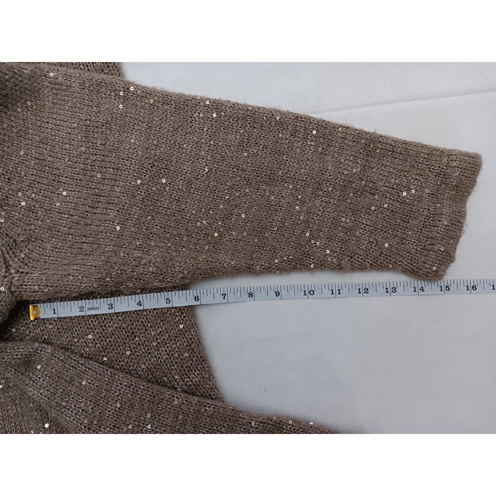 Croft & Barrow Womens Cardigan Sweater 2X Tan Sequin Open Front Knit - Picture 9 of 10